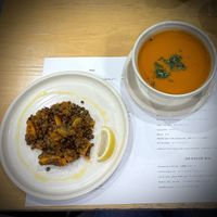 Tomato, lentil and bean soup. Butternut squash, lentil and parsley salad 🥗   at Rose Bakery - Chiyoda in Tokyo