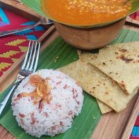 Lentil dahl with naan bread and rice  at Global Village Kafe in Lovina
