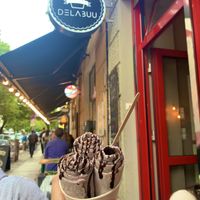 Vegan ice cream with Oreo, vegan Nutella and strawberries   at Delabuu Ice Cream in Berlin