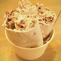 Icecream rolls with chocolate hazelnut, coconut, and white chocolate.  at Delabuu Ice Cream in Berlin