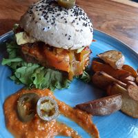 Soul burger with jalapeños at Casa Loma in Minca