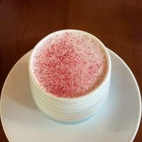 Cherry blossom latte with almond milk at Olinda Tea House in Olinda