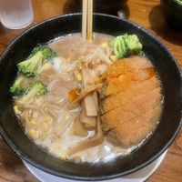 Vegan miso butter sushi with crispy “chicken"  at Huntington Ramen & Sushi in Fullerton
