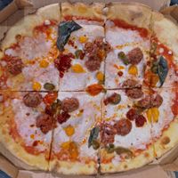 Vegan Harissa Meatball pizza (arrived uncut) at Zizzi - Suffolk St in Dublin