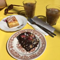 Vegan brownie and oat milk iced coffees at The Cake Cafe in Dublin