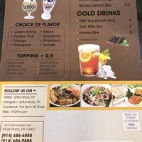 Drink menu (drinks with dairy are marked with a star) at The Banh Mi Shop in White Plains