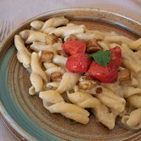 Eggplant cream, tomatoes and mint, so good! at Pesto di Pistacchio in Trani