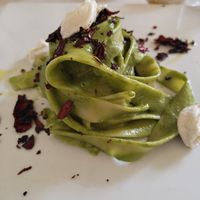 Tagliatelle pesto di cavolo nero e peperoni cruschi at Pesto di Pistacchio in Trani