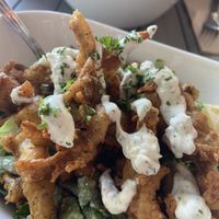Caesar Salad and fried oyster mushrooms   at MeeT in Yaletown in Vancouver