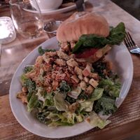 Burger with Caesar Salad at MeeT in Yaletown in Vancouver