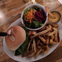 BBQ Burger with fries at MeeT in Yaletown in Vancouver