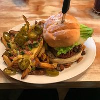 The main with beyond meat patty and nacho fries! at MeeT in Yaletown in Vancouver
