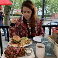 Crispy BBQ Burger with Poutine Fries and Calamari at MeeT in Yaletown in Vancouver