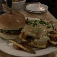 Double bacon cheeseburger plus poutine  at MeeT in Yaletown in Vancouver