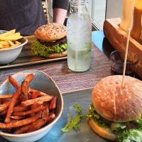 Mushroom burger and avocado cream burger at Hans Im Glück in Berlin