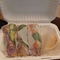 Salad rolls with yummy dip and "crab" at Gratify Foods in Penticton