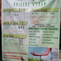 Menu sign at Krishna Vegan in Guadalajara