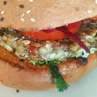 Vegan burger   at Krishna Vegan in Guadalajara