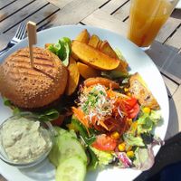 vegan green spelled burger at Cafe Affenbrot in Luebeck