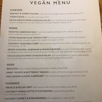 Menu at The Baker's Arms in Poole