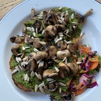 Mushroom toastie with kale and cashew pesto and sun flower seeds! at Steep & Filter in Skipton