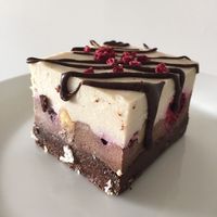 Raw raspberry and chocolate cake at Steep & Filter in Skipton