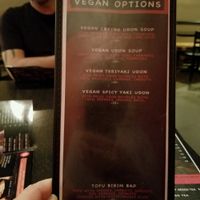 vegan menu at Zen Street in Riverside