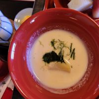 Cold soy and potato soup at Tenryuji Temple Shigetsu in Kyoto