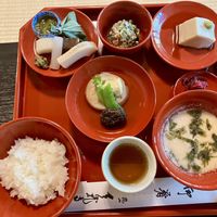 Many of small dishes served  at Tenryuji Temple Shigetsu in Kyoto