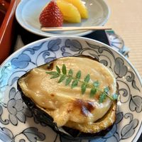 Eggplant with miso and dessert   at Tenryuji Temple Shigetsu in Kyoto