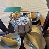 The Miso Eggplant and Melon of the 雪 Yuki set menuu  at Tenryuji Temple Shigetsu in Kyoto
