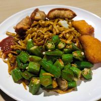 Mee pok with dishes at Yum Yum Yummy Vegetarian - Bukit Merah Central in Central Singapore