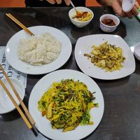 Turmeric Noodles and braised mushroom at Huyen Trang in Da Nang