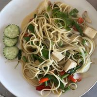 Chili basil spaghetti   at Connect Cafe in Chiang Rai