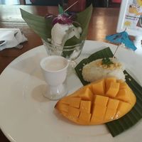Mango sticky rice with coconut ice-cream at Connect Cafe in Chiang Rai