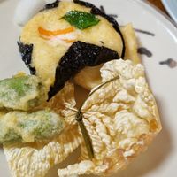 The butterfly is fried spy milk skin, so cruncy at Seizan Sodo in Kyoto