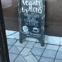 Sign promoting vegan options  at  Panaderia Cafe Oaxaca in Clovis