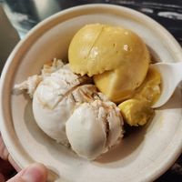Dairy free bees knees (contains honey) and passion fruit mango sorbet at Revival Ice Cream in Monterey