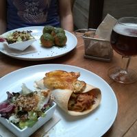 Burrito de seitán y Albóndigas de avena con salsa verde at Enkuentro Cocina Natural in Castellon De La Plana
