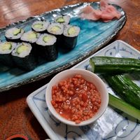 Cucumber sushi and cucumber with miso at Wakagiri in Nozawaonsen