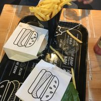 Two of the original burgers and the fries  at By Chloe - Tower Bridge in London