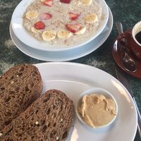Porridge and sourdough toast w/ PB at Badde Manors in Glebe