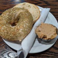 Rosemary sea salt bagel and sun-dried tomato cream cheeze at Beviamo Cafe in Cleveland