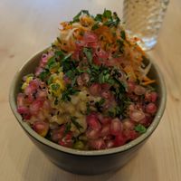 Rice bowl with spices, mushrooms, bell peppers, peanuts, tahini and a lot more goodness (deceivingly small but ultra fulfilling) at O Macrobiotico in Porto