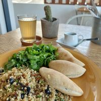 Pumpkin-Spinach Pastries + Quinoa Salad with Tea (800 CVE) at Tambake in Praia
