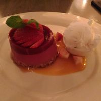 Vegan avocado raspberry moose and coconut ice cream with mango sauce at Village Pantry in Hamilton