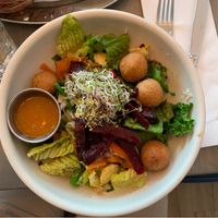 Buddha Bowl with falafel (ask for vegan dressing) at Village Pantry in Hamilton