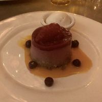 Avocado and raspberry mousse with coconut soy ice cream - vegan  at Village Pantry in Hamilton