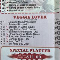  Veggie lover menu  at New Asia Restaurant in West Hartford