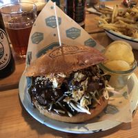 Seitan burger and fries at La Central in Barcelona